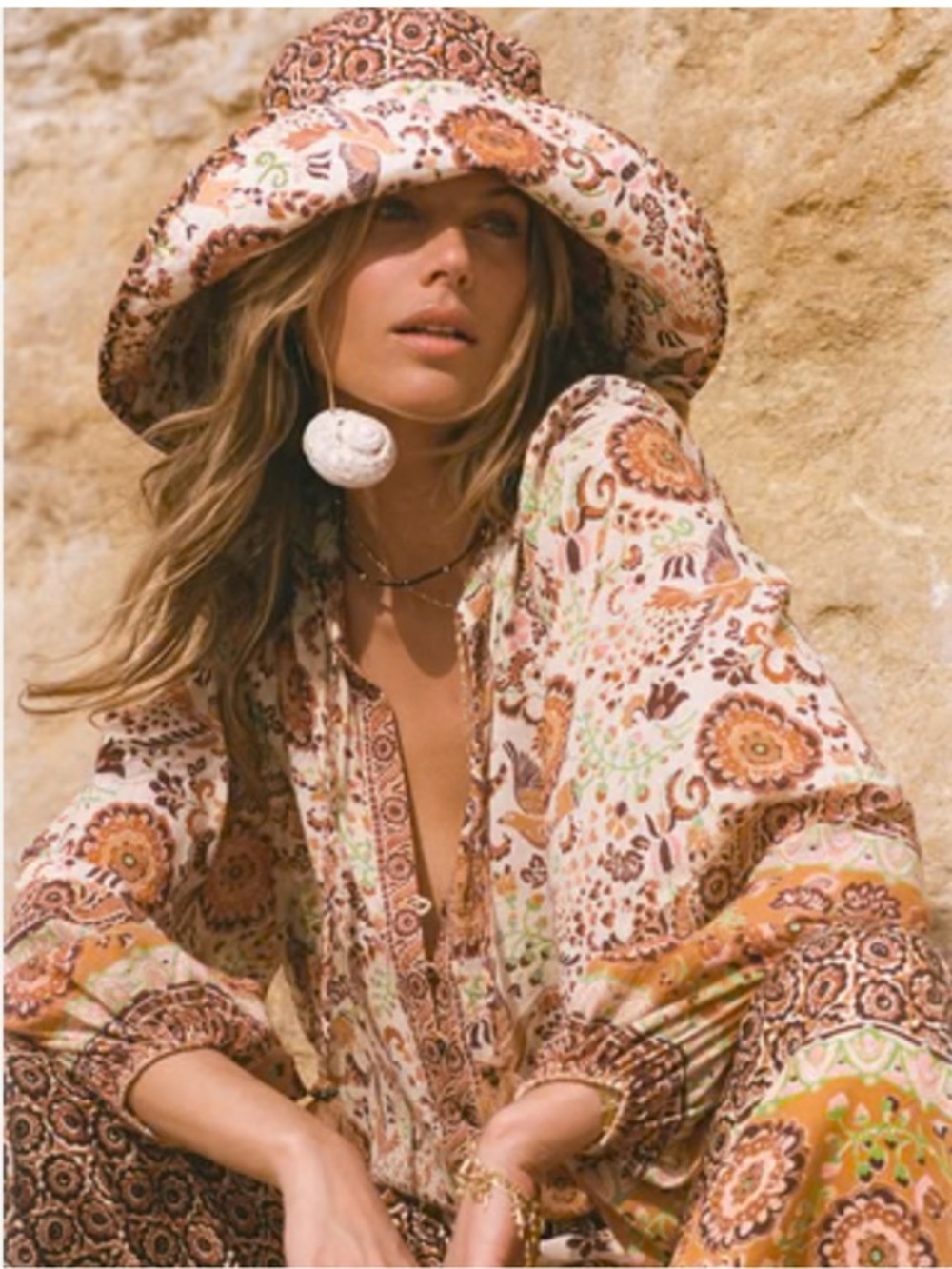 Spell Blouse Sannah Button Down Long Sleeve in Cream Gold Floral
